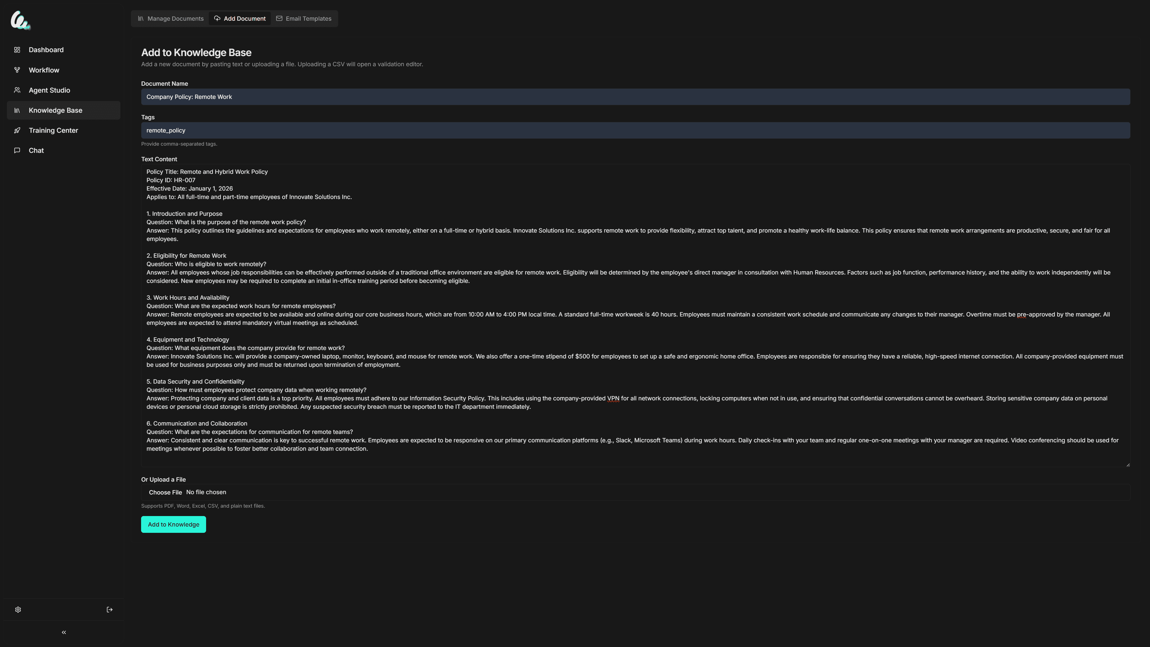 Secure Knowledge Base Upload